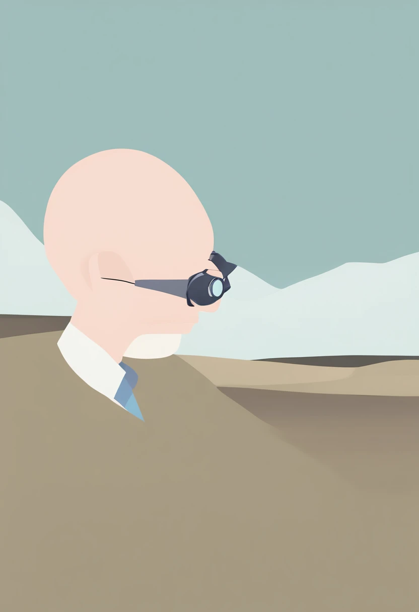 indie game art, simple, minimalist, dull, round, curved lines, lonely   boy headshot, homemade goggles. homemade machines and trinkets