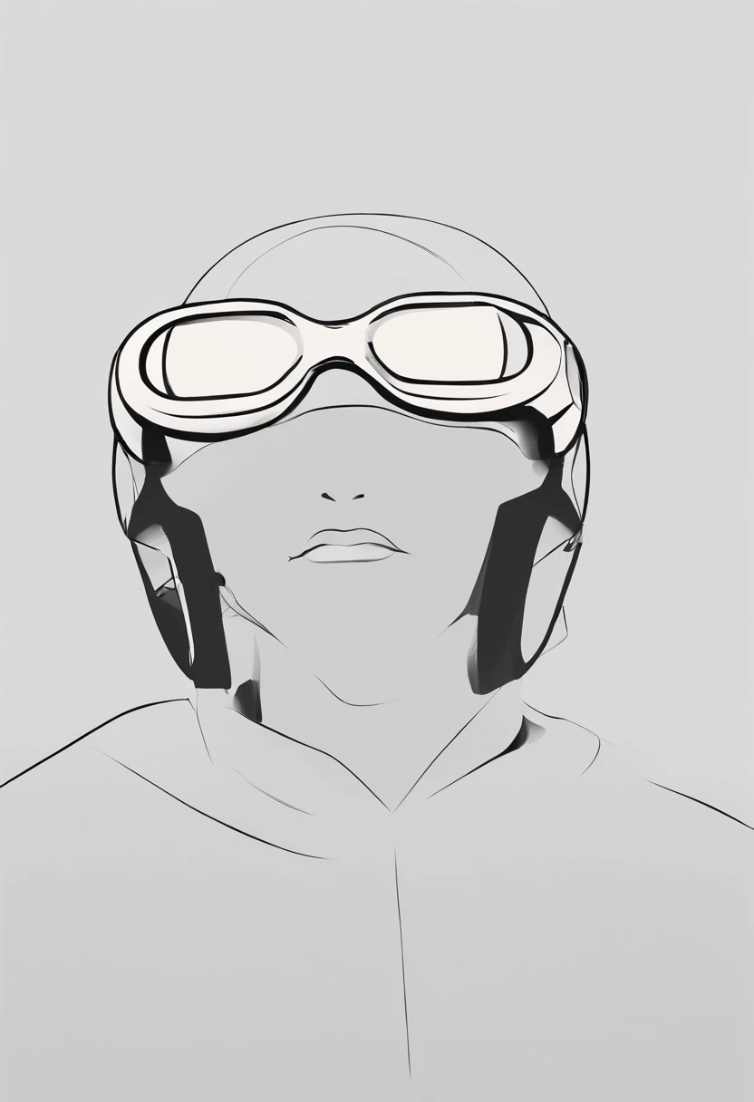 indie game art, simple, minimalist, dull, round, curved lines, lonely little boy headshot, homemade goggles