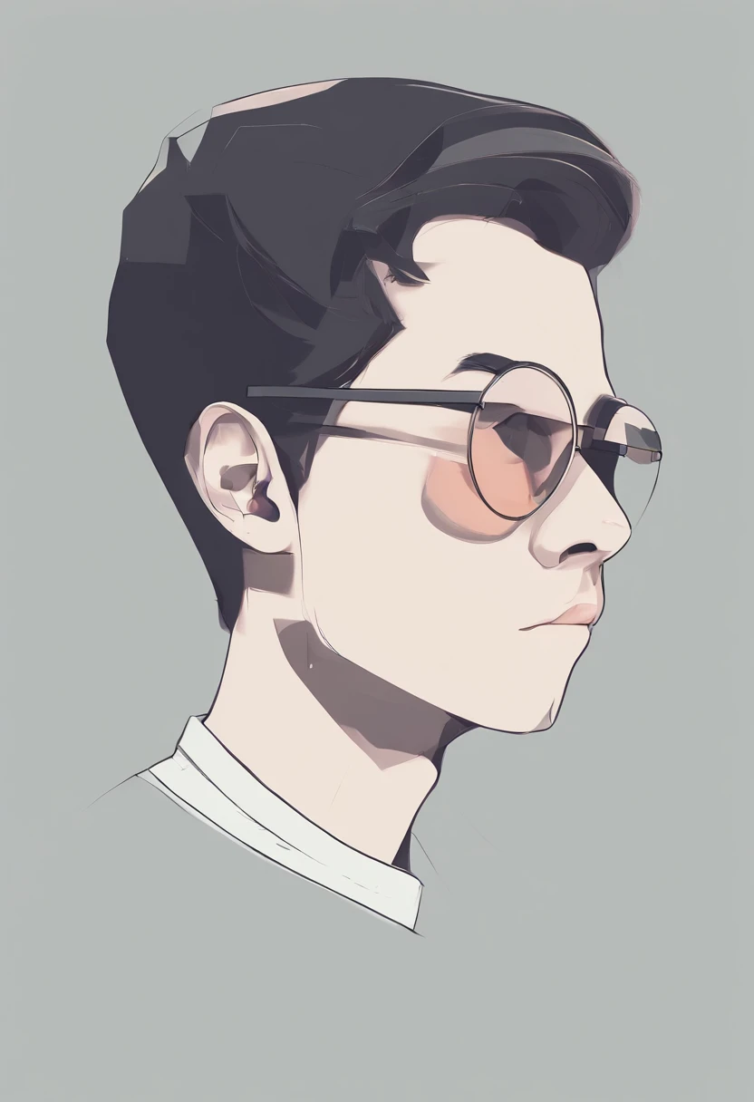 indie game art, simple, minimalist, dull, round, curved lines, lonely boy headshot, homemade goggles