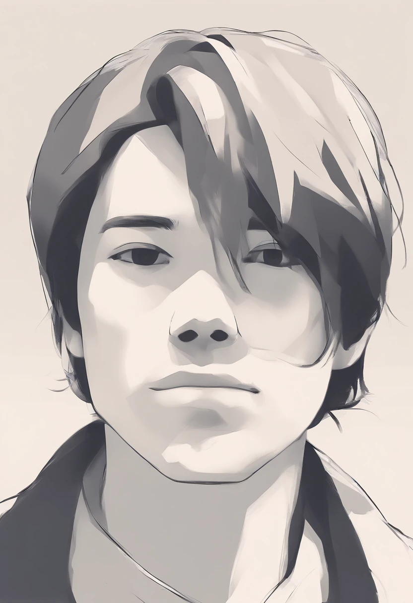 indie game art, simple, minimalist, dull, round, curved lines, lonely boy headshot,