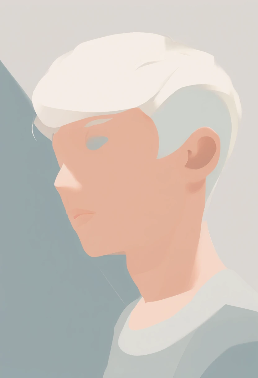 indie game art, simple, minimalist, dull, round, curved lines, lonely little boy headshot,