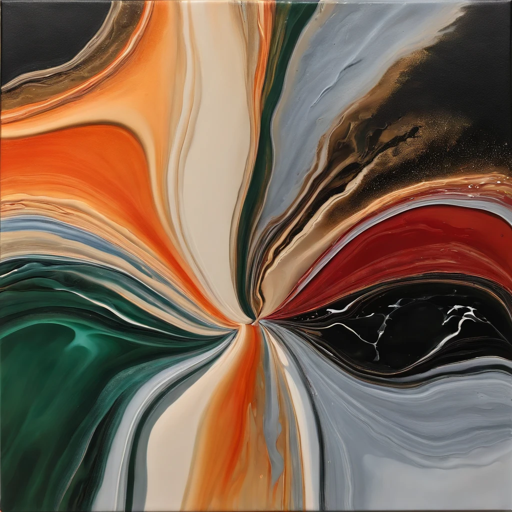 painting of a colorful wave of paint in center on a white surface starting from left to right corner, abstract liquid acrylic art, mixed liquid acrylic, paint pour smoke, pour painting art, fluid acrylic pour art, inspired by Frederic Church, top 33% portion black velvet canvas, bottom 33% portion light grey canvas, organic acrylic flow art, fluid acrylic, inspired by Morris Louis Bernstein, atmospheric”, atmospheric ”, inspired by Cleve Gray, acrylic pouring