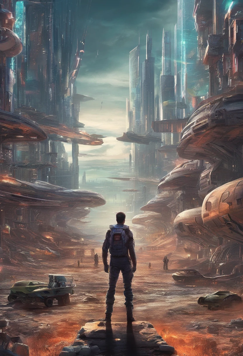 Half of the picture is a post-apocalyptic wasteland city full of zombies,Half of the picture is a fairy world surrounded by fairy