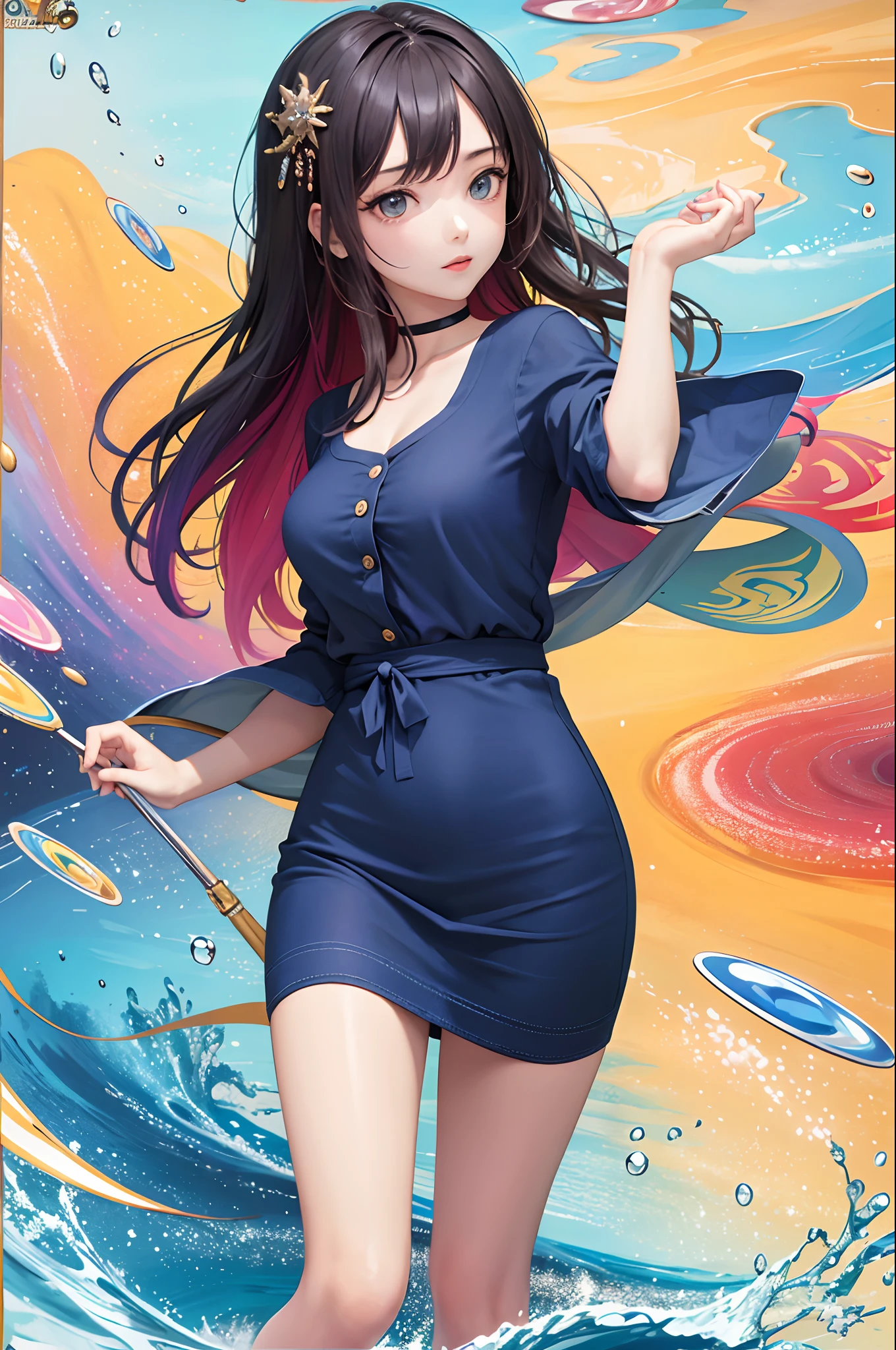 (masterpiece, top quality, official art:1.2),(colorful),looking at the viewer,1girl, portait, solo, floating colorful water