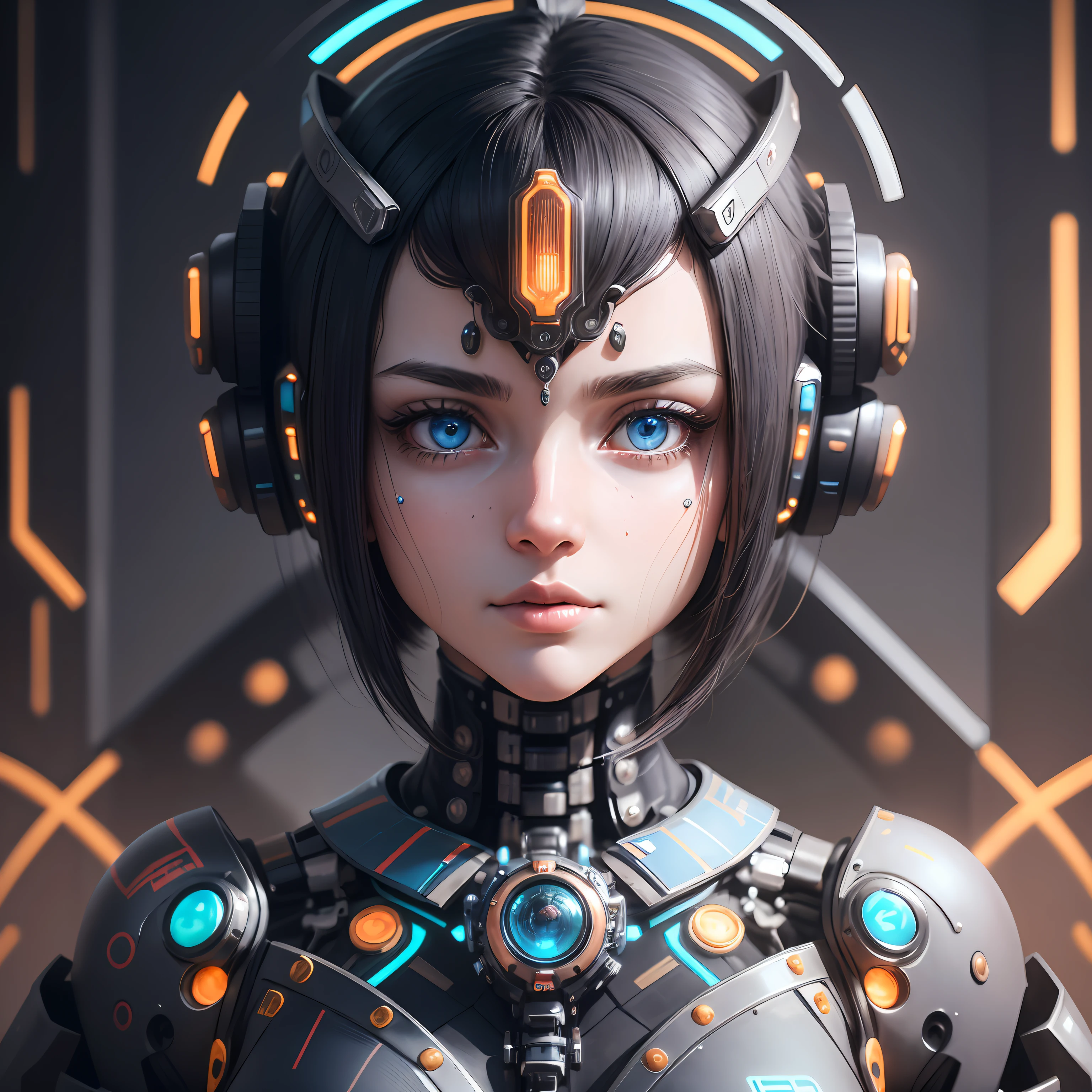 This mechanical girl has surreal details that make it look like she really exists. She has a portrait style, soft facial lines, bright fluorescent eyes, and delicate mechanical limbs decorated with intricate patterns. Global illumination and shadows make her look more realistic, and she is presented in 8K Ultra HD quality using Octane Render. The cold colors on this mechanical girl give her a mysterious and beautiful look, while also showing Egyptian-style details, adding to the overall sense of mystery and intrigue. She has highly intricate details, including the seamless connection between her mechanical spine and cervical spine and the natural structures of the human body, as well as the subtle depiction of blood vessels connecting to tubes. These details make her look extraordinarily real, like a real robot. The mechanical girl sits in front of the camera, her head connected to wires and cables, emitting a faint glow. Some futuristic neon details can be seen around her fluorescent eyes and body, adding to her sci-fi vibe. Overall, the design of this mechanical girl is unique and impressive, full of imagination and creativity. --auto --s2