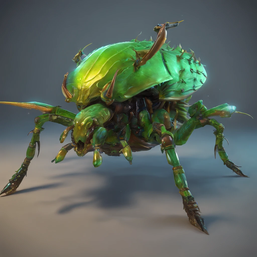 Close-up of a green bug with a huge scythe and many legs, zerg, Zerg StarCraft, A scene from the《StarCraft》, space insect android, insect like, Shogoth, changelingcore, Creature - Mecha face, Swarms of mutant organisms, zerg hydralisk, detailed maw, Alien biological weapons, nanotech demonic monster horror, detailed hot maw, Alien hive,Poisonous luminous bugs,