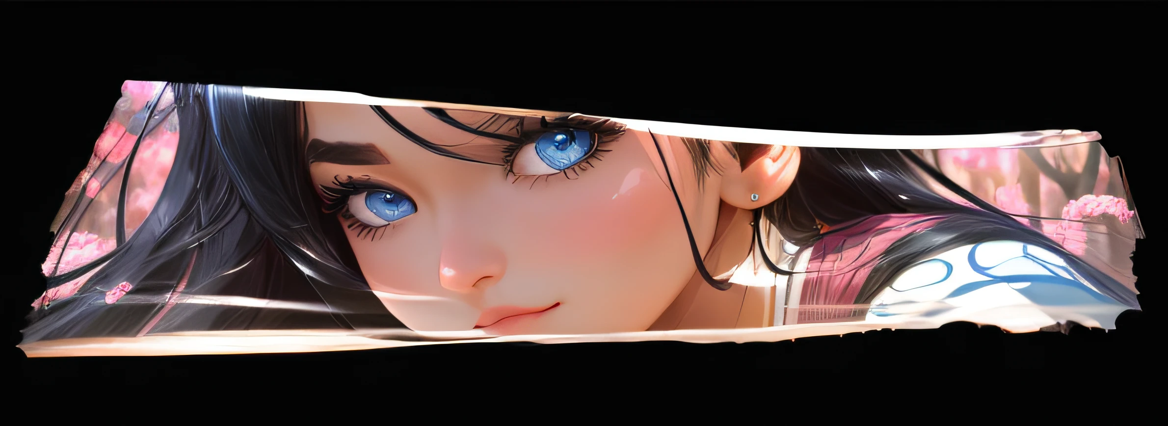 Candid picture of a girl, voluminous lighting, best shadows, Shallow depth of field, Portrait of a stunningly beautiful girl, Gentle beautiful attractive face with alluring piercing blue eyes, Sharp eyebrows, Enjoying the scenery, Layered Long Black Hair, blush for the eyelids, Thick Eyelashes, Face to face, (topquality, Amazing details: 1.25), (独奏: 1.3), Bright colorful paintings