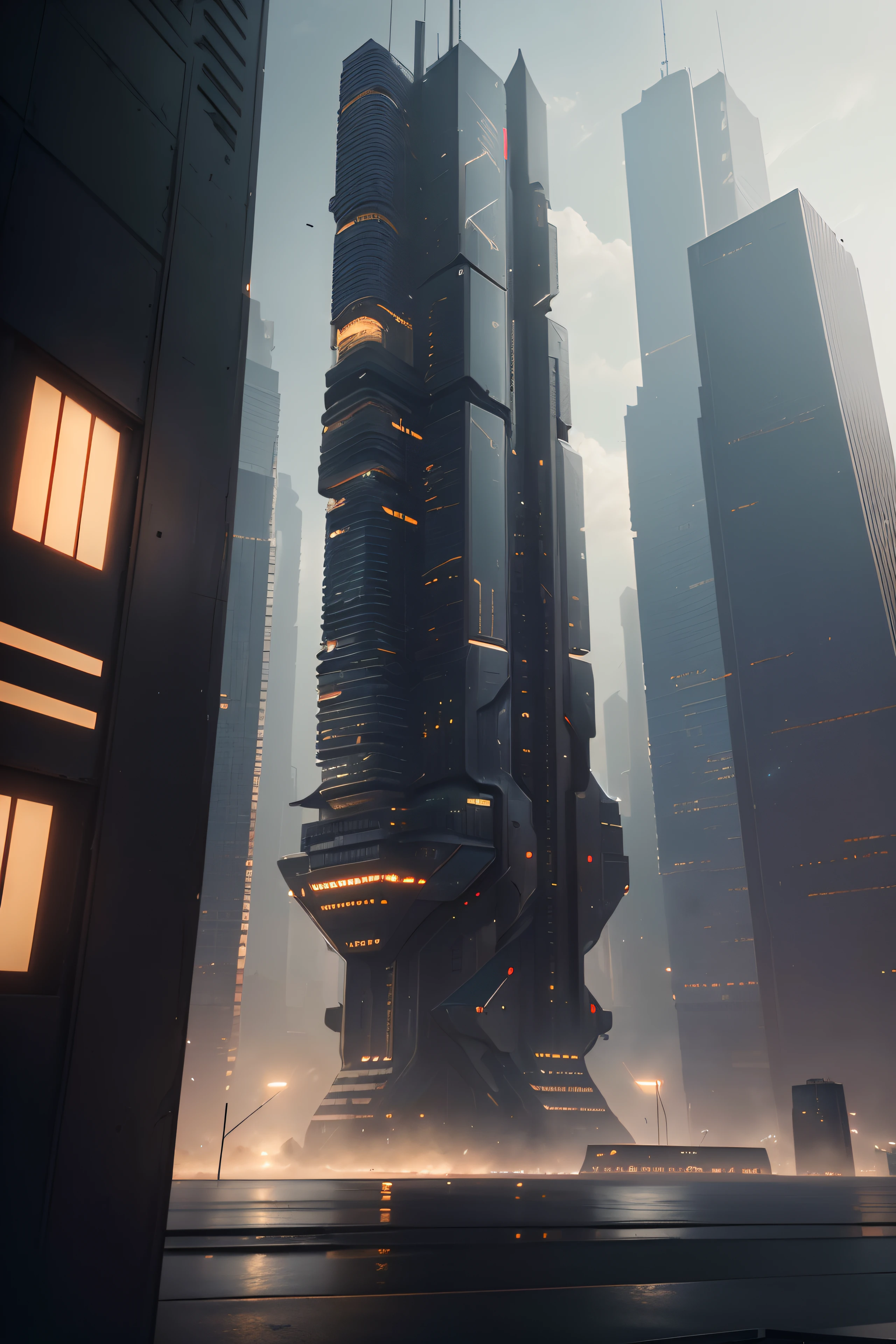 (best quality, 4k, 8k, highres, masterpiece:1.2), ultra-detailed, (realistic, photorealistic, photo-realistic:1.37), future skyscrapers, sharp metallic edges, industrial ambiance, striking lighting effects, exposed steel structures, cyberpunk, hyper-detailed, sci-fi vibes, high-precision rendering, hard surface modeling, space pods