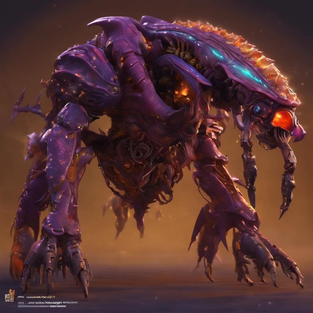 Purple bugs with heavy armor,huge tusks,Stout arthropods,Multiple eyes,thick armor,Thunder beast image,LOL BARON NASH,zerg, Zerg StarCraft, A scene from the《StarCraft》, space insect android, insect like, Shogoth, changelingcore, Creature - Mecha face, Swarms of mutant organisms, zerg hydralisk, detailed maw, Alien biological weapons, nanotech demonic monster horror, detailed hot maw, Alien hive,Poisonous luminous bugs,