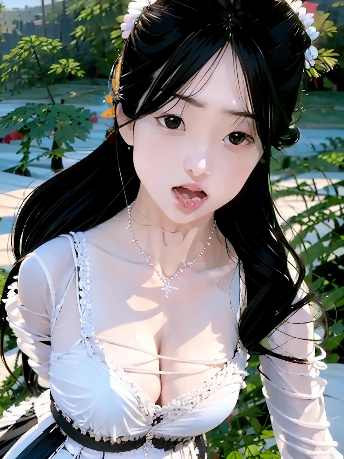 The black suspender has a large chest,huge tit,Stick out your tongue,4k