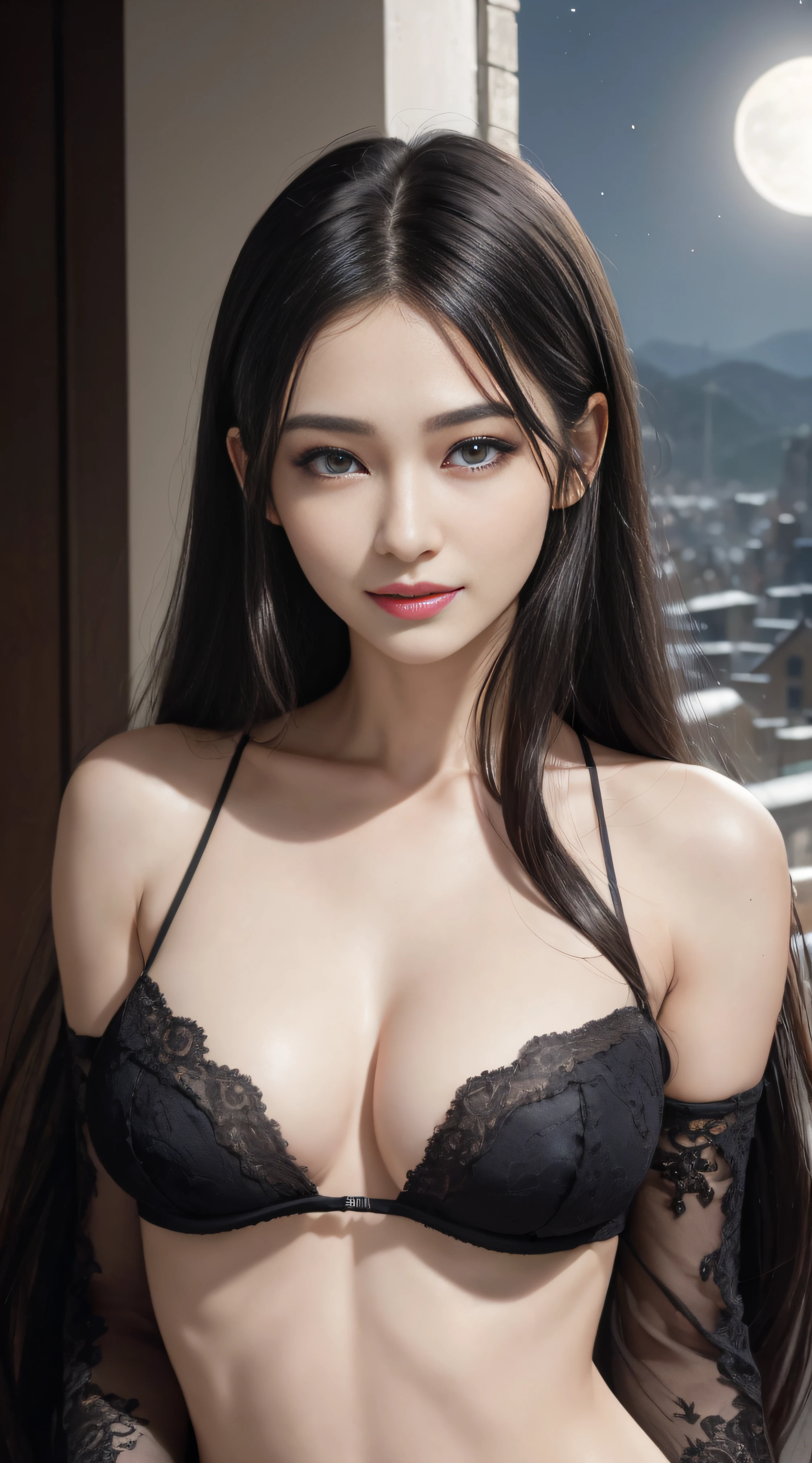 8K, Top quality, Intricate details, Ultra detail, 超高分辨率, Masterpiece, Random angles, Slender, Smile,(huge tit:1.0), long sexy legs, (thigh gap:1.5),Wide buttock, Pretty Korean girl, Kpop idol,(Pale skin), (Big eyes),(ssmile:0.8),(Plump sexy lips), intricate detail face, ((ultra detailed skin))Blue eyes, view the viewer, ((full bodyesbian)), 1girll, Solo, 1 girl, (( full bodyesbian)), an extreme closeup shot, aiming at viewer, holding handgun, hand gun, , (((Black hair, Long hair, )) (Detailed face), sharpy face, Small lips, (( Skinny onesies)), Detailed face, detailed breast, , Large of breast, Details docking, , Beautiful girl with accentuated slender abs: 1.4, sixpack abs: 1.4, Bust Botox, , Perfect body, Detail legs, (( Moonlight)), hilltop