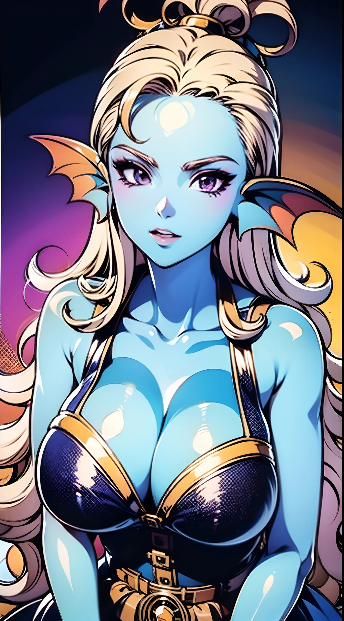 8K,High quality,Anime,married,Beautiful,Bright,Eye Highlights,Purple eyes,Sexy,ultra gigantic tits,oversized tits,Dark blue ,Erotic,beautiful line art. Blue skin, Blue and orange gradient fins, , Nothing on, Nothing on, Nothing on,