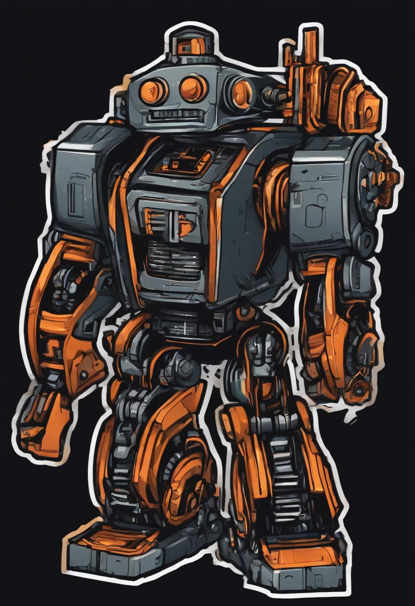 /imagine prompt: robot illustration for a sticker with a black background, in bold outline style, jagged edges, trashcore, light shading --v 5.2