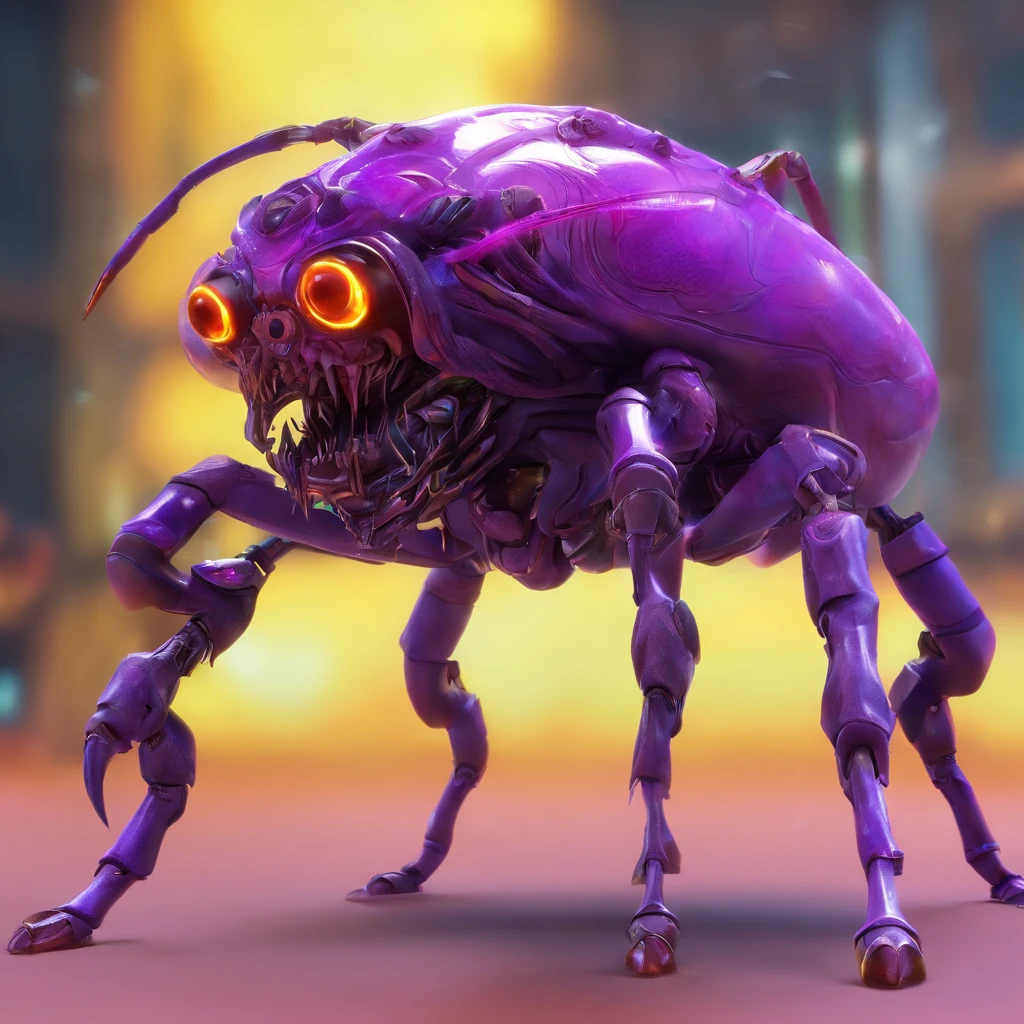 A purple bug with huge claws and fangs, zerg, Zerg StarCraft, A scene from the《StarCraft》, space insect android, insect like, Shogoth, changelingcore, Creature - Mecha face, Swarms of mutant organisms, zerg hydralisk, detailed maw, Alien biological weapons, nanotech demonic monster horror, detailed hot maw, Alien hive，Poisonous luminous bugs，