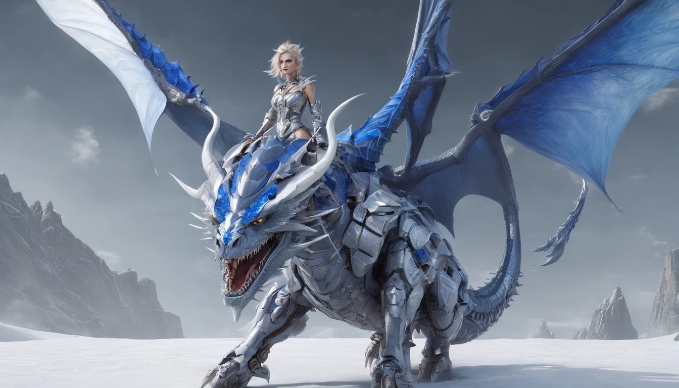 Luna Freya Knox Frey,Highest image quality,Outstanding details,超高分辨率,(Fidelity:1.4), Favor the details,closeup cleavage,Ride a dragon,High-tech dragon knight mech,He has a delicate and beautiful face,((Blue-white flying semi-mechanical fuselage:1.8)),Raised sexy,frontage,Cidade futuristica,Snow,themoon,mechanically aesthetic,Virtual Engine 5,Perfect detail rendering,rendering by octane,hyper HD