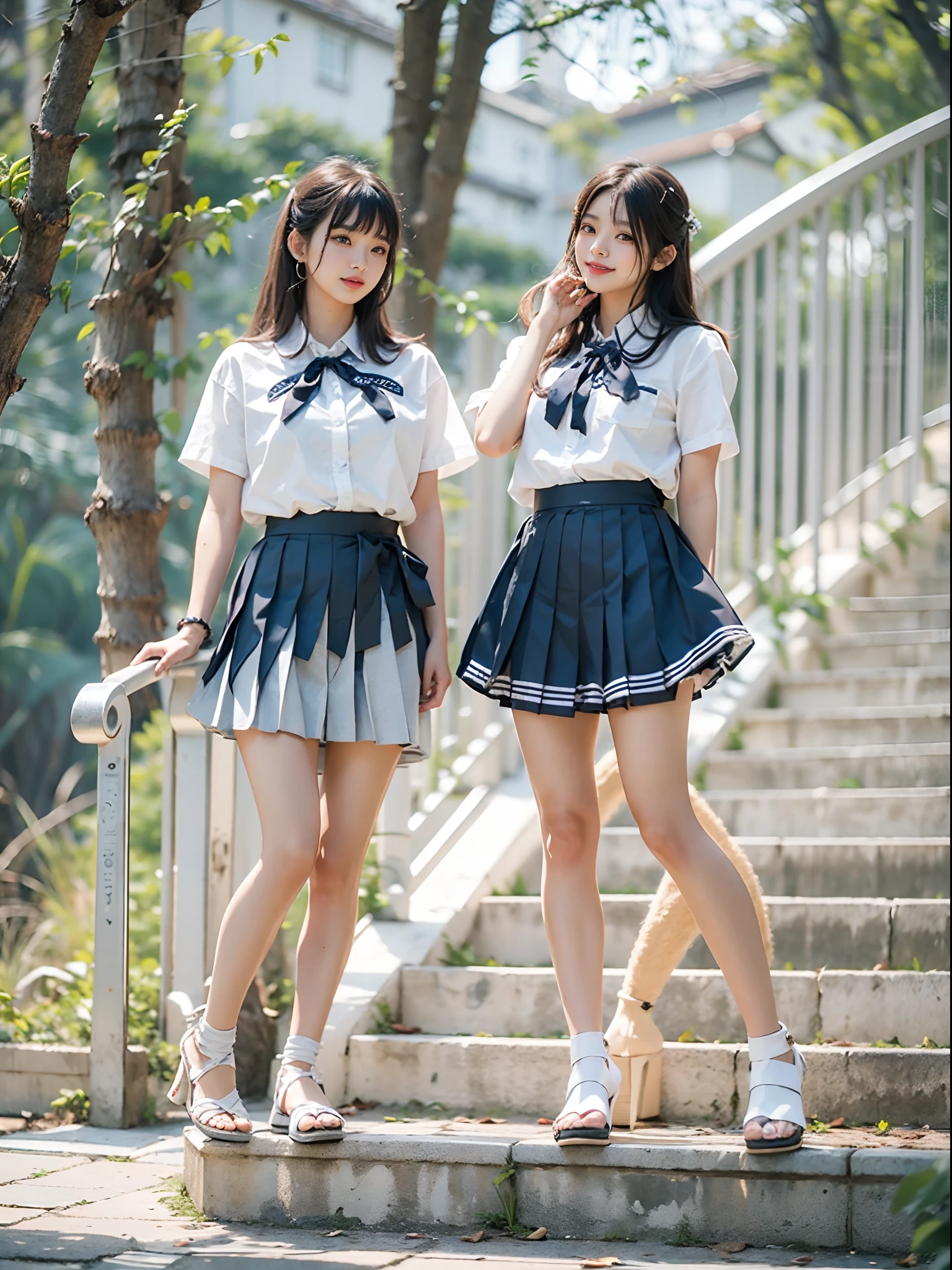 (((Dark blue school uniform、White blouses、Cute white white short sleeve blouse with red ribbon、one girls、20yr old、navy blue knee high socks、short loose socks、dark brown loafers)))、ultra-detailliert、​masterpiece、top-quality、超A high resolution、8K high image quality、Photogenic clarity、Real live-action、(((The panties are light blue panties made of lace material.、String panties)))、(((See all panties)))、(((The skirt is definitely worn)))、(((Lift skirt hem)))、A detailed eye、gradients、Spring outdoor、Exclusive Cafe、huge tit、perfect anatomy body proportions ,hard disk、nffsw , Nikon Z9 80mm Lens , masutepiece、Model Standing、Tiny panties、Small micro panties、Pubic hair can be seen through the lace of the panties、Sit in a triangle with your thighs slightly inward、Focus on panties、too bright natural light、Detailed lace panty pattern、black panties that dig into the pussy、(((Lifting skirt while standing to show off panties to camera)))、(((Beautiful alignment and snow-white teeth)))、(((Lift the skirt bigger and bigger,、Show your panties to the camera)))、Ultra slim body Gcup bust、Body shape of slim model、Beautiful posture