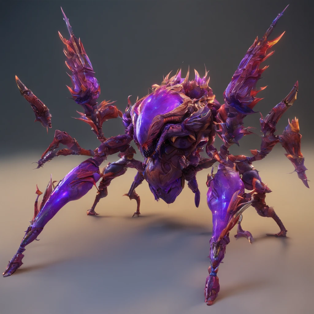 Close-up of purple thunder beast, zerg, Zerg StarCraft, A scene from the《StarCraft》, space insect android, insect like, Shogoth, changelingcore, Creature - Mecha face, Swarms of mutant organisms, zerg hydralisk, detailed maw, Alien biological weapons, nanotech demonic monster horror, detailed hot maw, Alien hive,Poisonous luminous bugs,