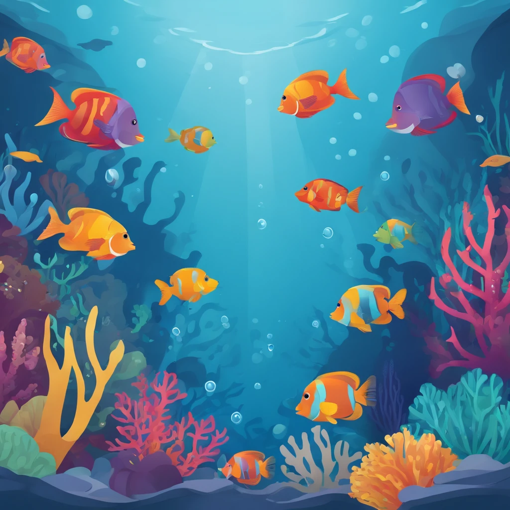 simple, vector, 4k, cheerful, flat background, illustration, under water, sea, kids background, colorful, reef, flat color, fish, seamless