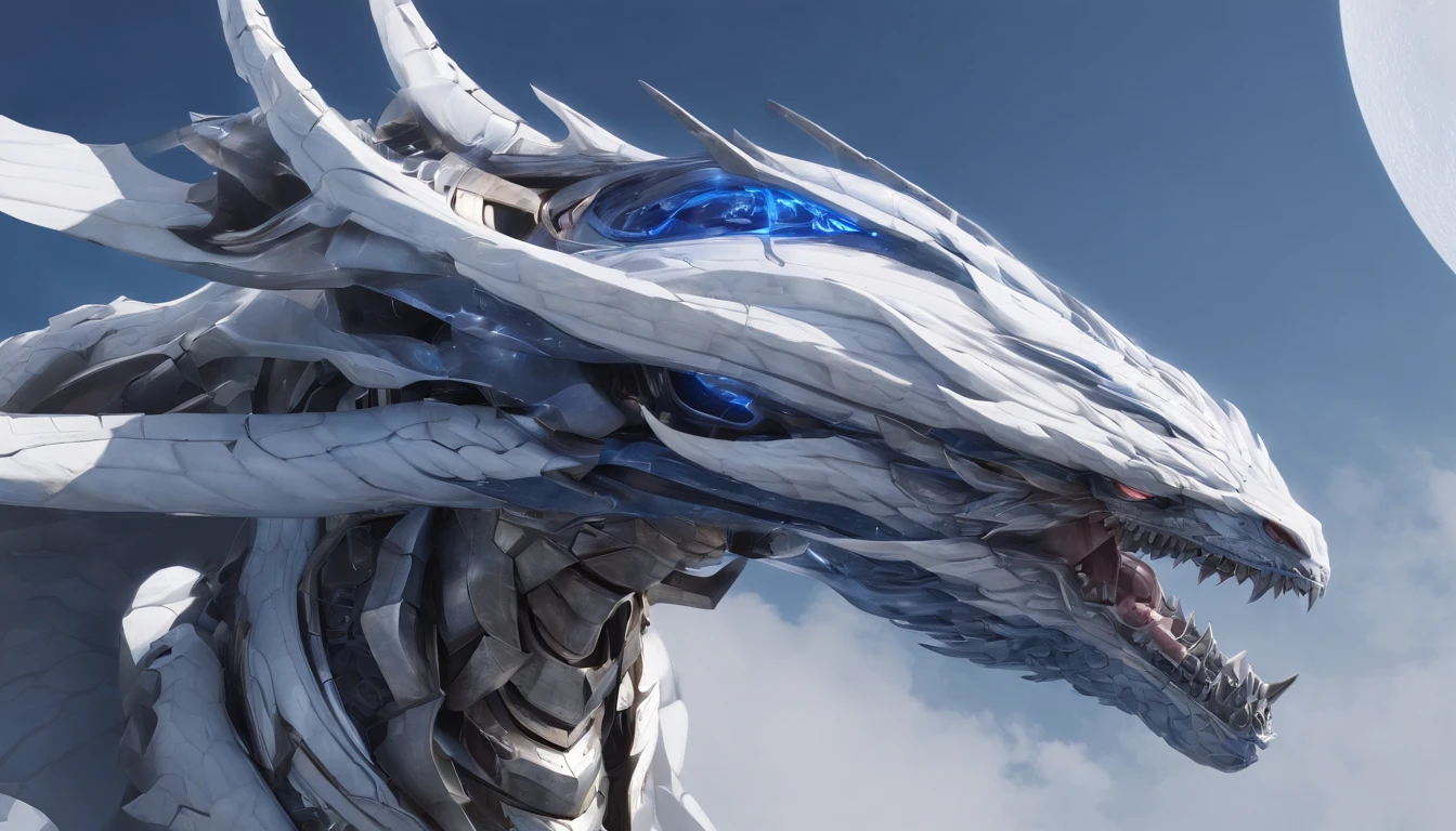 Luna Freya Knox Frey，Highest image quality，Outstanding details，超高分辨率，（Fidelity：1.4）, Favor the details，closeup cleavage，Ride a dragon，High-tech dragon knight mech，He has a delicate and beautiful face，（（Blue-white flying semi-mechanical fuselage：1.8）），Raised sexy，frontage，Cidade futuristica，Snow，themoon，mechanically aesthetic，Virtual Engine 5，Perfect detail rendering，rendering by octane，hyper HD