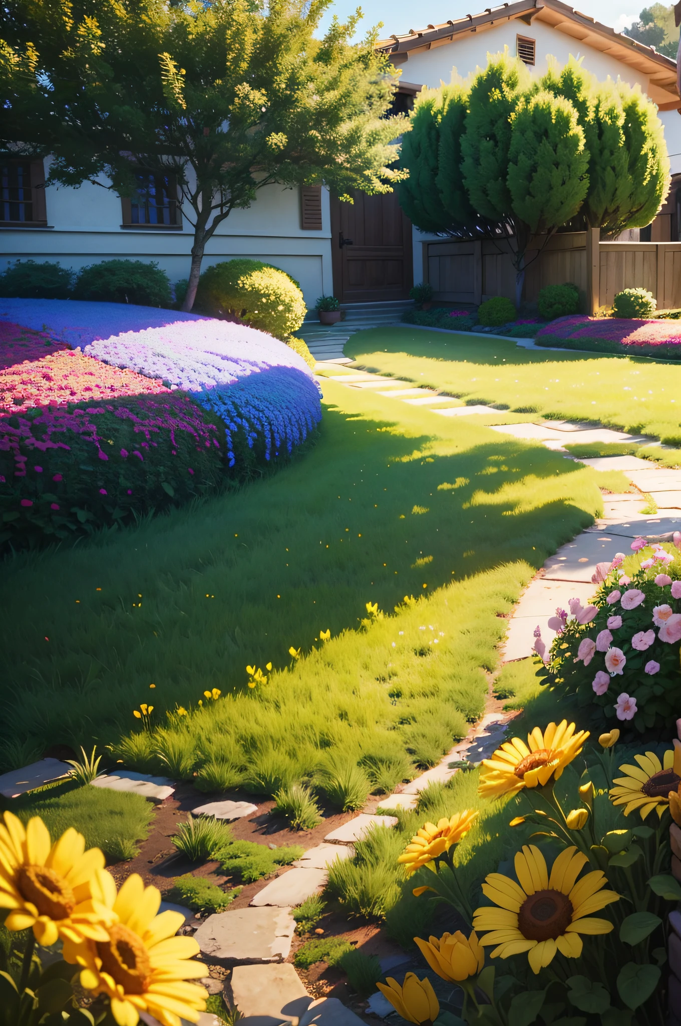 ( UHD ), ( 8K ), ( Perfect ambient lighting ), ( Cores Vivas ), ( Building the Perfect Setting ), ( Textura Real ), Campo florido, muitas flores, lindo campo com flores coloridas e diversas.