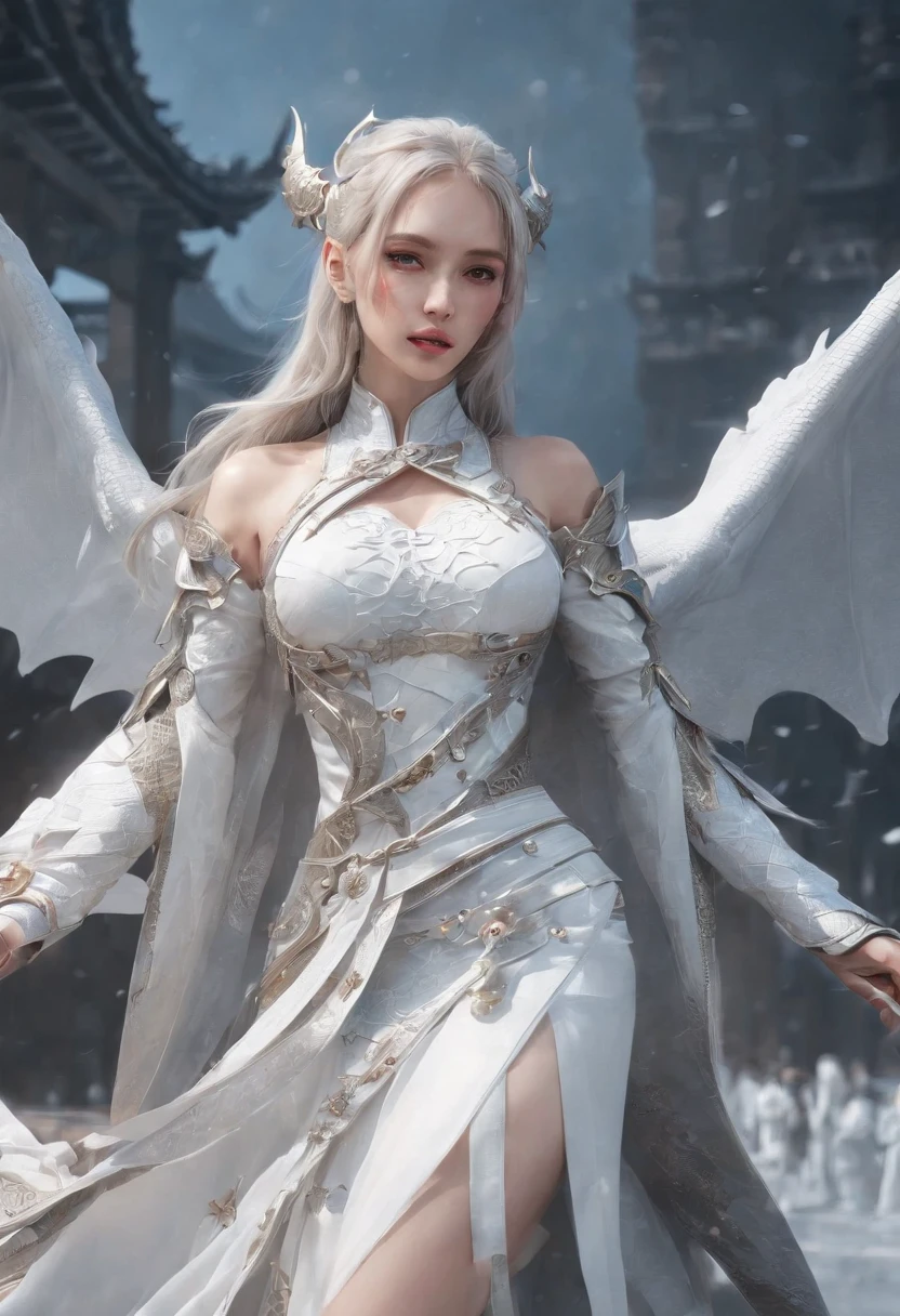 Luna Freya Knox Frey，Highest image quality，Outstanding details，超高分辨率，（Fidelity：1.4）, Favor the details，closeup cleavage，Ride a dragon，High-tech dragon knight mech，He has a delicate and beautiful face，（（Blue-white flying semi-mechanical fuselage：1.8）），Raised sexy，frontage，Cidade futuristica，Snow，themoon，mechanically aesthetic，Virtual Engine 5，Perfect detail rendering，rendering by octane，hyper HD，Highest image quality，Outstanding details，超高分辨率，（Fidelity：1.4）, Favor the details，closeup cleavage，Ride a dragon，High-tech dragon knight mech，He has a delicate and beautiful face，（（Blue-white flying semi-mechanical fuselage：1.8）），Raised sexy，frontage，Cidade futuristica，Snow，themoon，mechanically aesthetic，Virtual Engine 5，Perfect detail rendering，rendering by octane，hyper HD，动态照明，art  stations，poster for，Volumetriclighting，Very detailed faces，4k wallpapers，He has a delicate and beautiful face，long hair flowing，horse tailed，Fringed Hair Ornament，Dynamic perspective，White Hanfu，White gauze flying，red waistband，Sexy，Tradition Chinese Ink Painting，Surrounded by clouds，cherry blossom，fog atmosphere，Ride a white dragon，White dragon horn，dynamic viewing angle，电影灯光