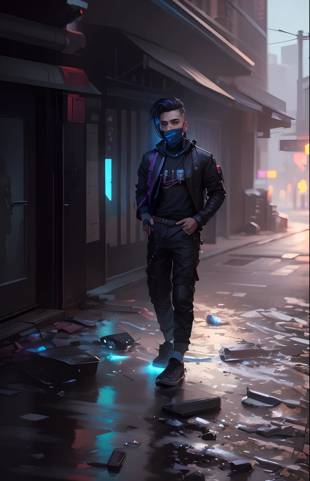 Change background cyberpunk handsome boy ,  realist face  8k ultra result