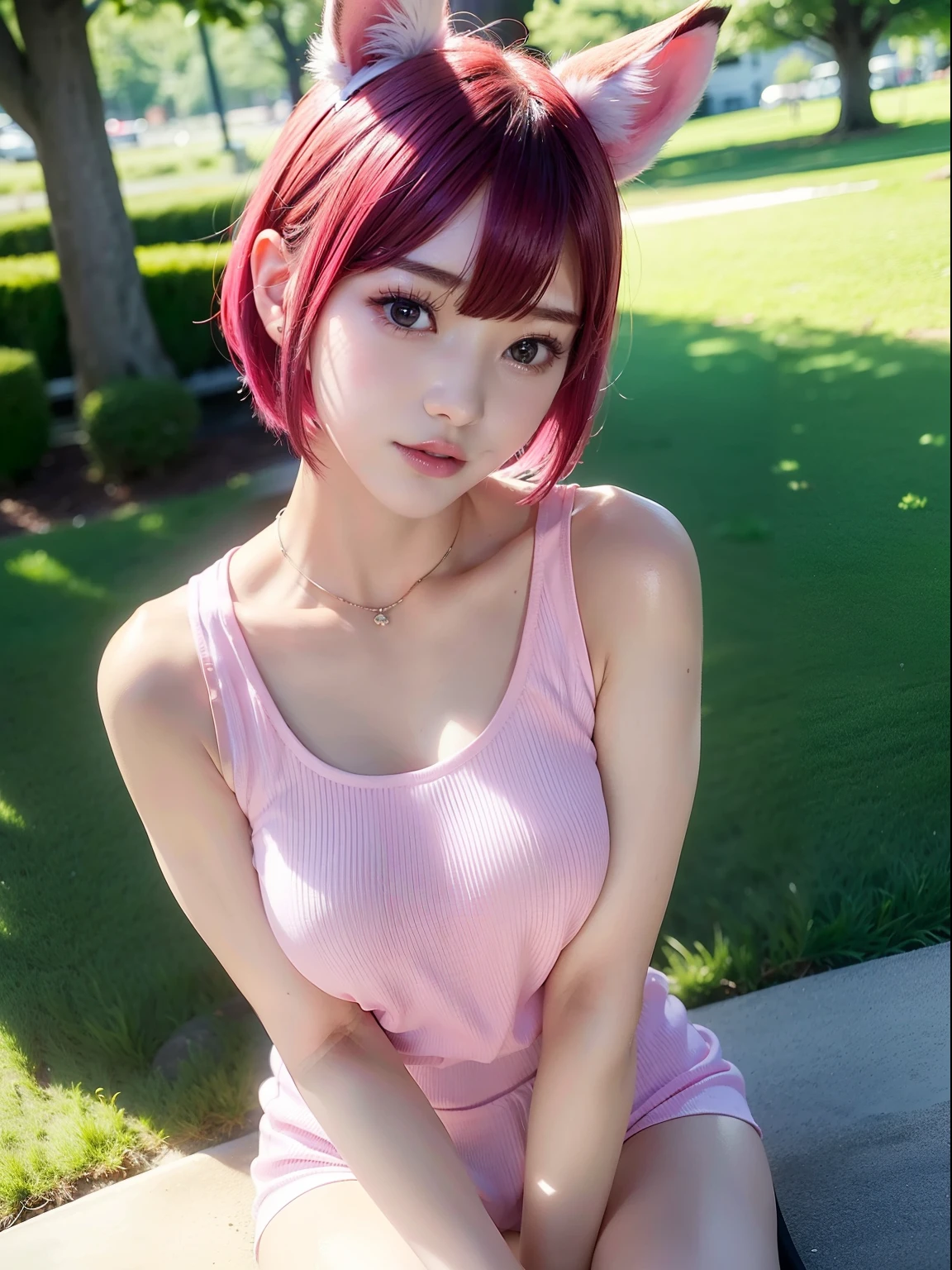 Wearing red glasses、white t-shirts、Skinny Jeans、pink shorth hair,(8K, top-quality, masterpiece:1.2), (realisitic, Photorealsitic:1.37), ultra-detailliert, 1 girl in, Whole body esbifa layer、cute little、独奏、Beautiful detailed night sky、tiny chest、small tits、(short-hair:1.2)、Floating Hair NovaFrogStyle、masuter piece、Pink Shortcut Bob、Realistic rabbit ears、Pink realistic rabbit ears、Realistic ears of rabbits sticking out of the head、Pink hair、Beautiful girl in her 20s、Bewitching atmosphere、Beautiful shaped hands、K-POP、Pink rabbit ears、1 girl in、独奏、masterpiece、top-quality、realisitic、Hyper-detailing、(Glossy skin:1.4)、absurderes、short pink hair、Slender beauties、动态照明、hight resolution、foco nítido、depth of fields、(thick thight:1.0)、A slender :1.2,((Short-cut bob hair))、((k pop:1.3)),Highly detailed facial and skin texture、((魅惑的)),Anatomically correct number of fingers,Correct ???????