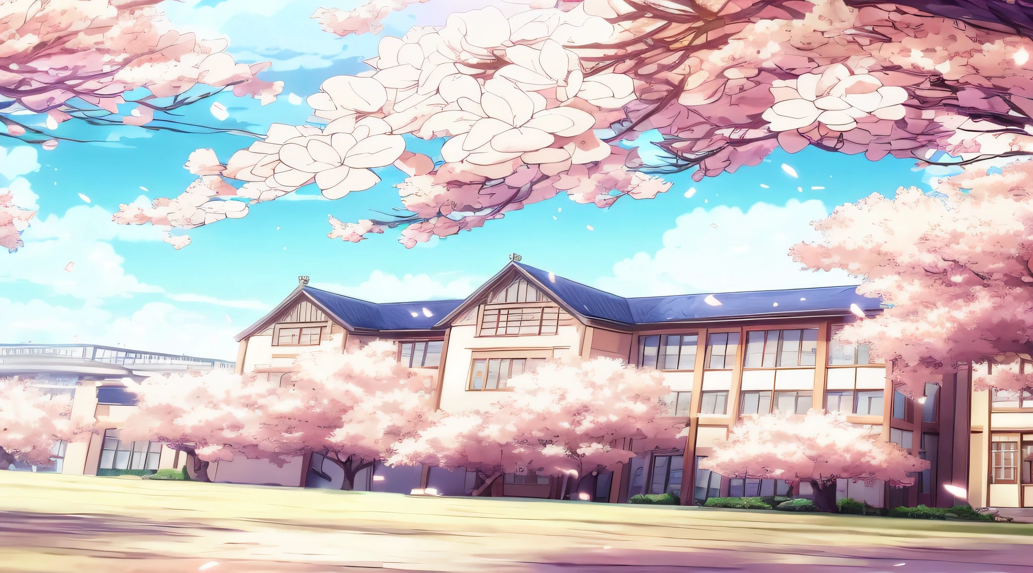 Anime - style image of a large building with a tree in front of you, Anime Background Art, Anime Background, Beautiful anime scenery, High School Background, Anime scenery, anime beautiful peace scene, beautiful anime scene, colorful anime movie background, anime landscape wallpapers, anime movie background, anime countryside landscape, anime scenery concept art, anime wallpaper 4k, anime wallpaper 4 k