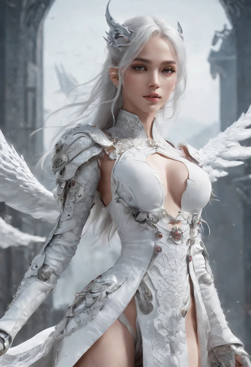 Cirilla Fiona Elen Riannon，Highest image quality，Outstanding details，超高分辨率，（Fidelity：1.4）, Favor the details，closeup cleavage，Ride a dragon，High-tech dragon knight mech，He has a delicate and beautiful face，（（Blue-white flying semi-mechanical fuselage：1.8）），Raised sexy，frontage，Cidade futuristica，Snow，themoon，mechanically aesthetic，Virtual Engine 5，Perfect detail rendering，rendering by octane，hyper HD，Highest image quality，Outstanding details，超高分辨率，（Fidelity：1.4）, Favor the details，closeup cleavage，Ride a dragon，High-tech dragon knight mech，He has a delicate and beautiful face，（（Blue-white flying semi-mechanical fuselage：1.8）），Raised sexy，frontage，Cidade futuristica，Snow，themoon，mechanically aesthetic，Virtual Engine 5，Perfect detail rendering，rendering by octane，hyper HD，动态照明，art  stations，poster for，Volumetriclighting，Very detailed faces，4k wallpapers，He has a delicate and beautiful face，long hair flowing，horse tailed，Fringed Hair Ornament，Dynamic perspective，White Hanfu，White gauze flying，red waistband，Sexy，Tradition Chinese Ink Painting，Surrounded by clouds，cherry blossom，fog atmosphere，Ride a white dragon，White dragon horn，dynamic viewing angle，电影灯光