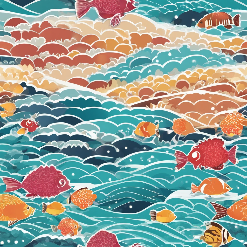 simple, vector, 4k, cheerful, flat background, illustration, under water, sea, kids background, colorful, reef, flat color, fish, seamless