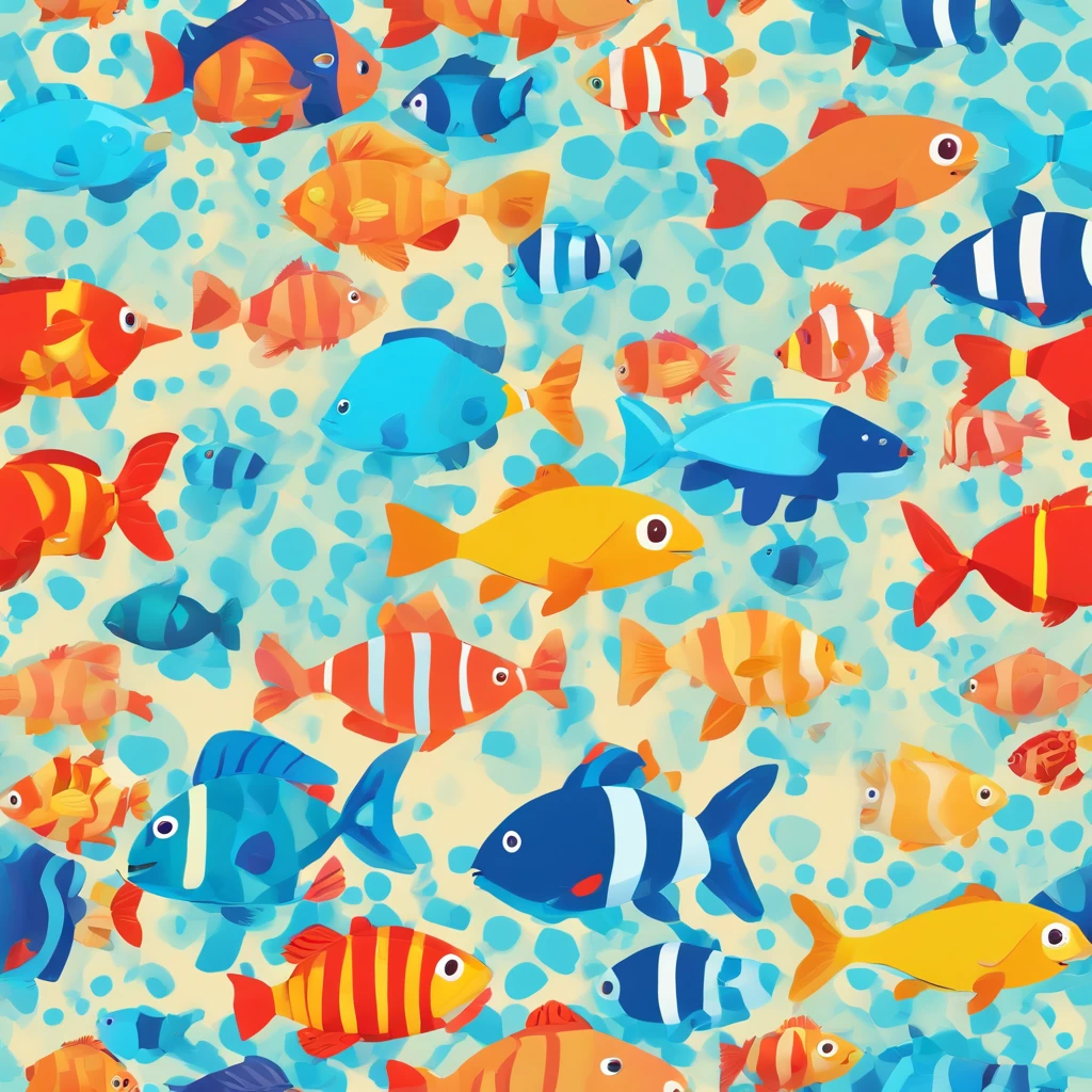 simple, vector, 4k, cheerful, flat background, illustration, under water, sea, kids background, colorful, reef, flat color, fish, seamless