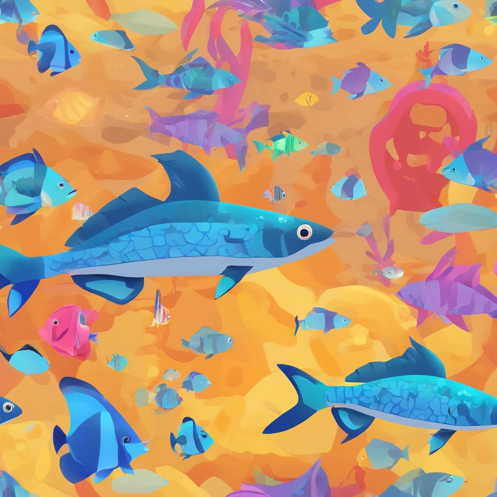 simple, vector, 4k, cheerful, flat background, illustration, under water, sea, kids background, colorful, reef, flat color, fish, seamless