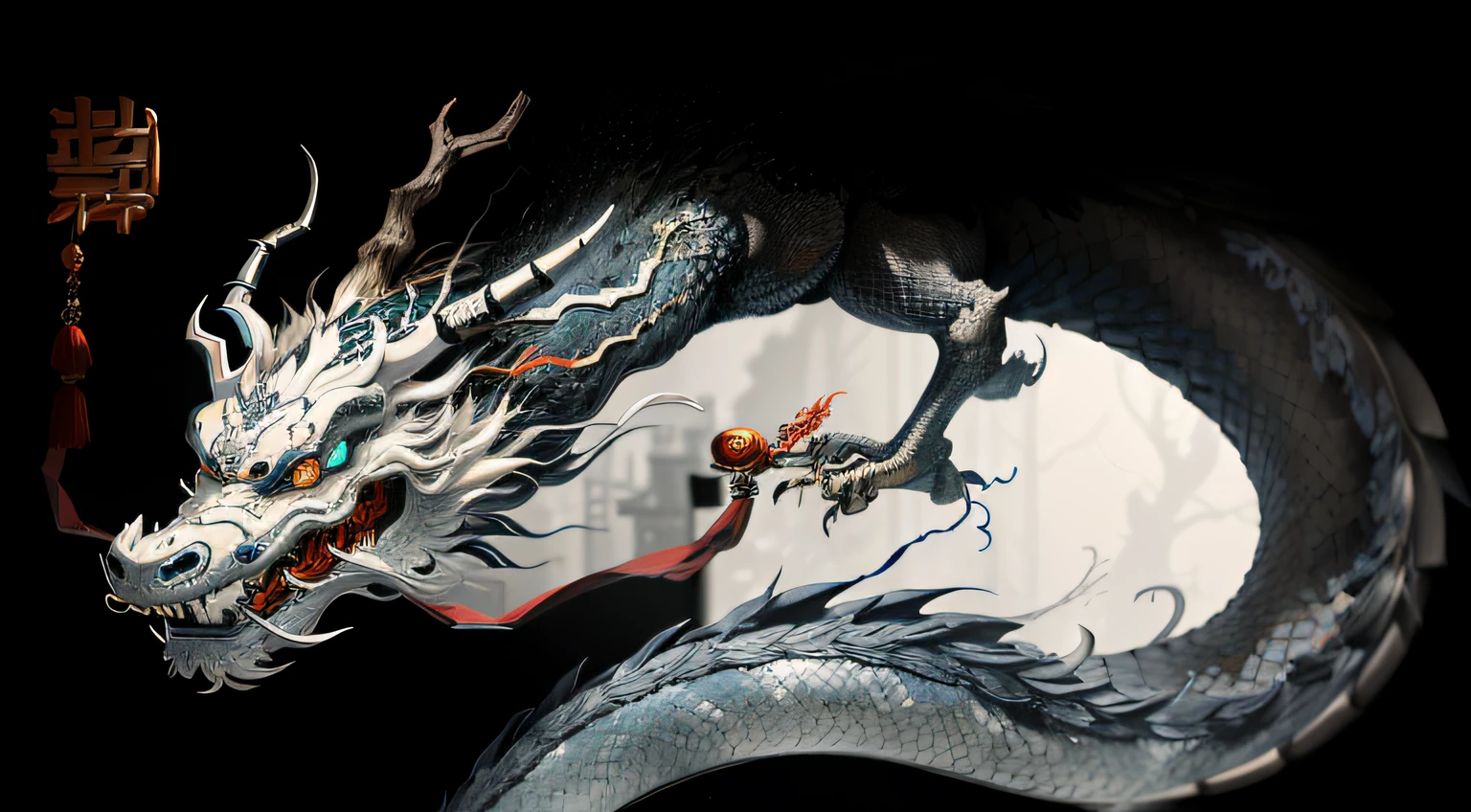 There is a faucet in the plate,There is a dragon on it, Onmyoji detailed art, Nine tails, chinese dragon concept art, inspired by Kanō Hōgai, takato yomamoto. 4 k'', majestic japanese dragon, mizutsune, onmyoji, dragon with scars, Amaterasu, inspired by Sōami, Portrait of a cyborg dragon