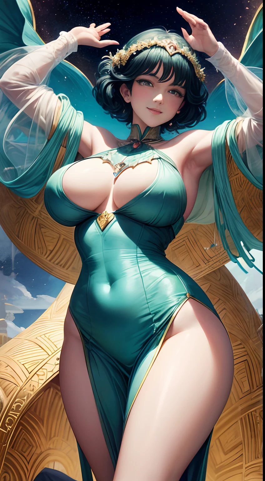 André Édouard Marty, George Barbier, Kate Greenaway, Japanese Anime, Surreal Mysterious Weird Fantastic Fantasy Sci-Fi, Fantastic, Crown of the Underground Earth, The Universe in the Jewel, beautiful perfect body high school girl, hyper detailed, high resolution high definition high quality masterpiece, big tis lady, sexy smile, big hip,