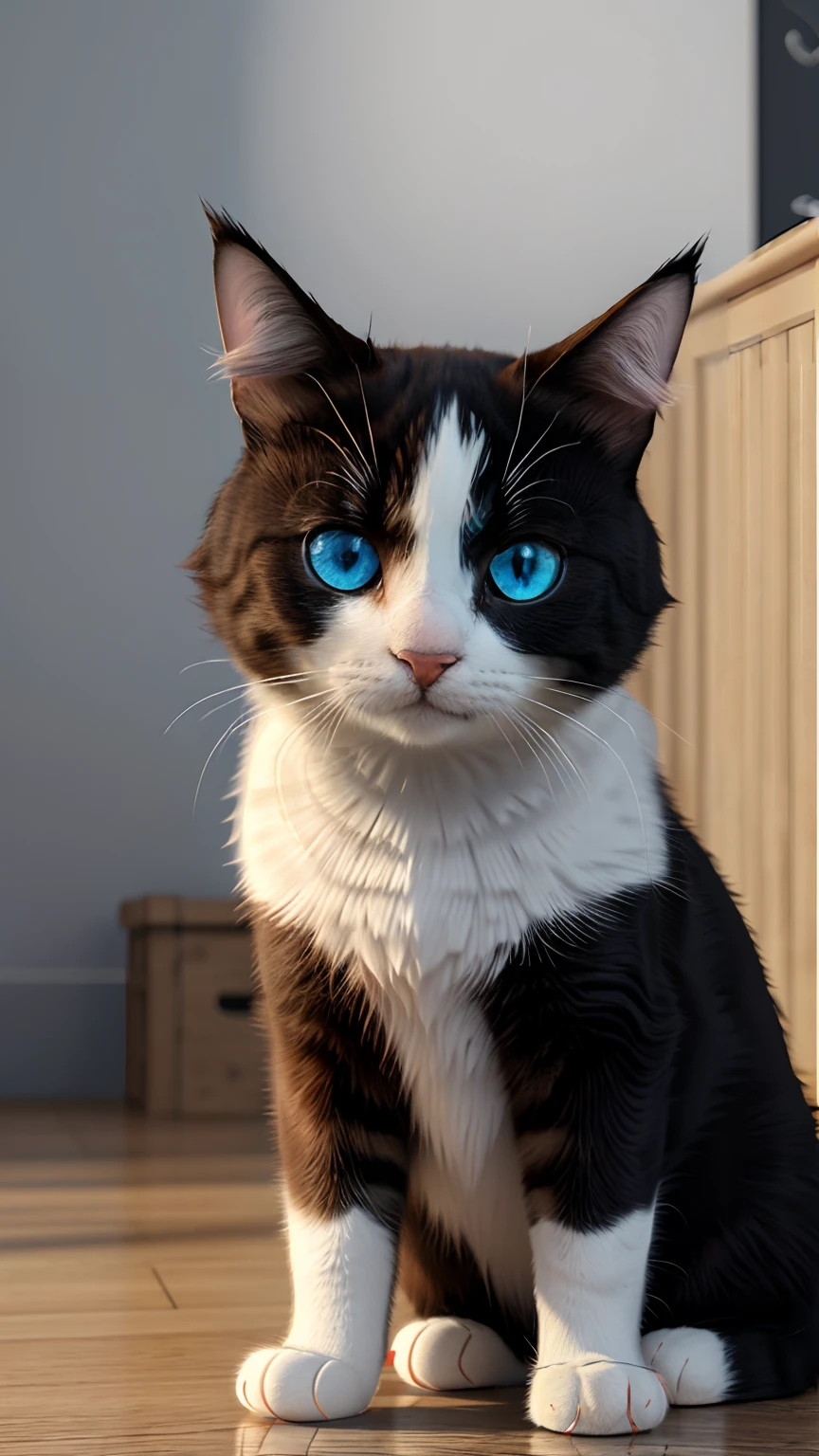 There is a cat sitting on the floor with blue eyes - SeaArt AI