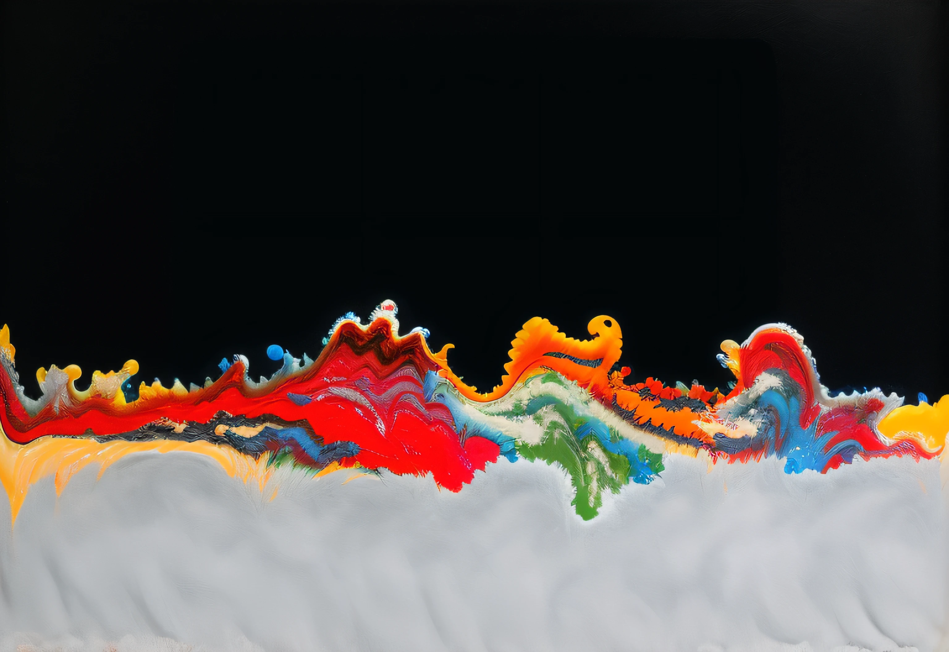 painting of a colorful wave of paint on a white surface, abstract liquid acrylic art, mixed liquid acrylic, paint pour smoke, pour painting art, fluid acrylic pour art, inspired by Frederic Church, paint on black velvet canvas, organic acrylic flow art, fluid acrylic, inspired by Morris Louis Bernstein, atmospheric”, atmospheric ”, inspired by Cleve Gray, acrylic pouring