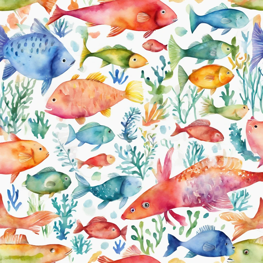 simple, vector, 4k, cheerful, flat background, illustration, under water, sea, kids background, colorful, reef, flat color, fish, seamless