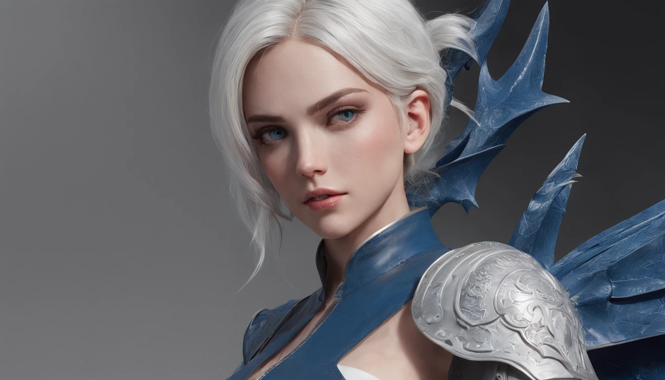 Cirilla Fiona Elen Riannon，Highest image quality，Outstanding details，超高分辨率，（Fidelity：1.4）, Favor the details，closeup cleavage，Ride a dragon，High-tech dragon knight mech，He has a delicate and beautiful face，（（Blue-white flying semi-mechanical fuselage：1.8）），Raised sexy，frontage，Cidade futuristica，mechanically aesthetic，Virtual Engine 5，Perfect detail rendering，rendering by octane，hyper HD