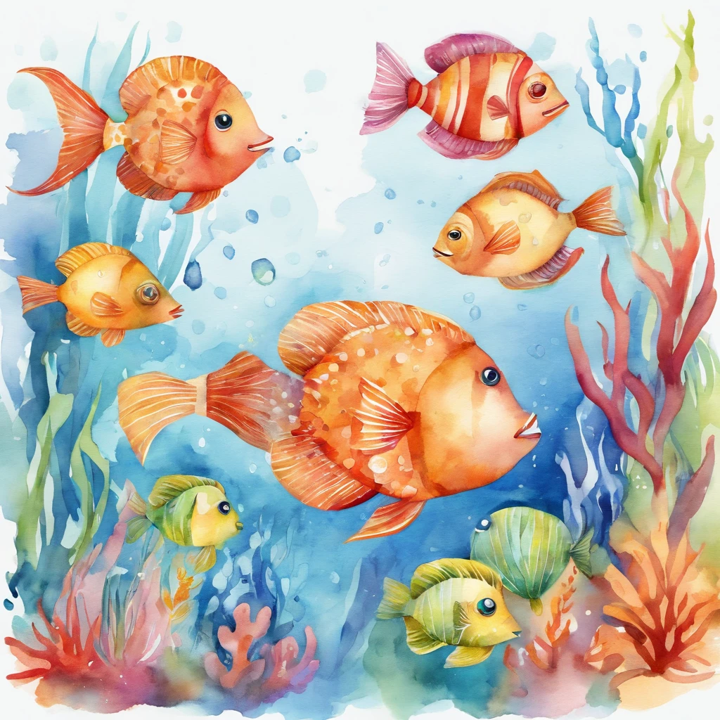 simple, vector, 4k, cheerful, flat background, illustration, under water, sea, kids background, colorful, reef, flat color, cute cartoon fish, seamless