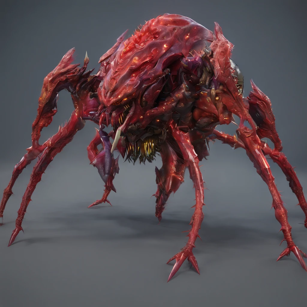 Close-up of a red zerg behemoth with big fangs, zerg, Zerg StarCraft, A scene from the《StarCraft》, space insect android, insect like, Shogoth, changelingcore, Creature - Mecha face, Swarms of mutant organisms, zerg hydralisk, detailed maw, Alien biological weapons, nanotech demonic monster horror, detailed hot maw, Alien hive，Poisonous luminous bugs，