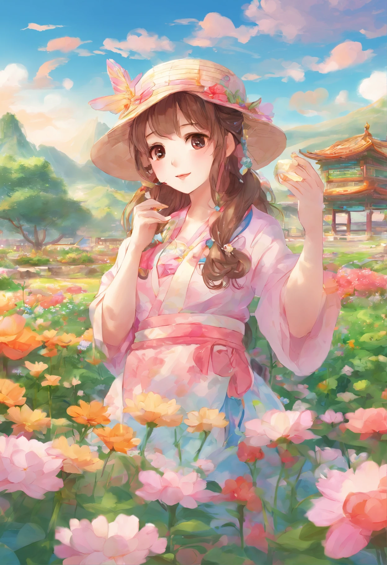 Field with beautiful flowers (close-up cleavage), meditate, Zazen, A meditative (Chinese landscape painting), (ink and watercolor painting), (8k wallpaper), (Light and Shadow Effect), rendering by octane, White balance design, Extremely detailed image representation, Wide angles, depth of fields, masterpiece, realistic, beautifully portrayed, a detailed, accurate, Masterpieces, masterpiece”