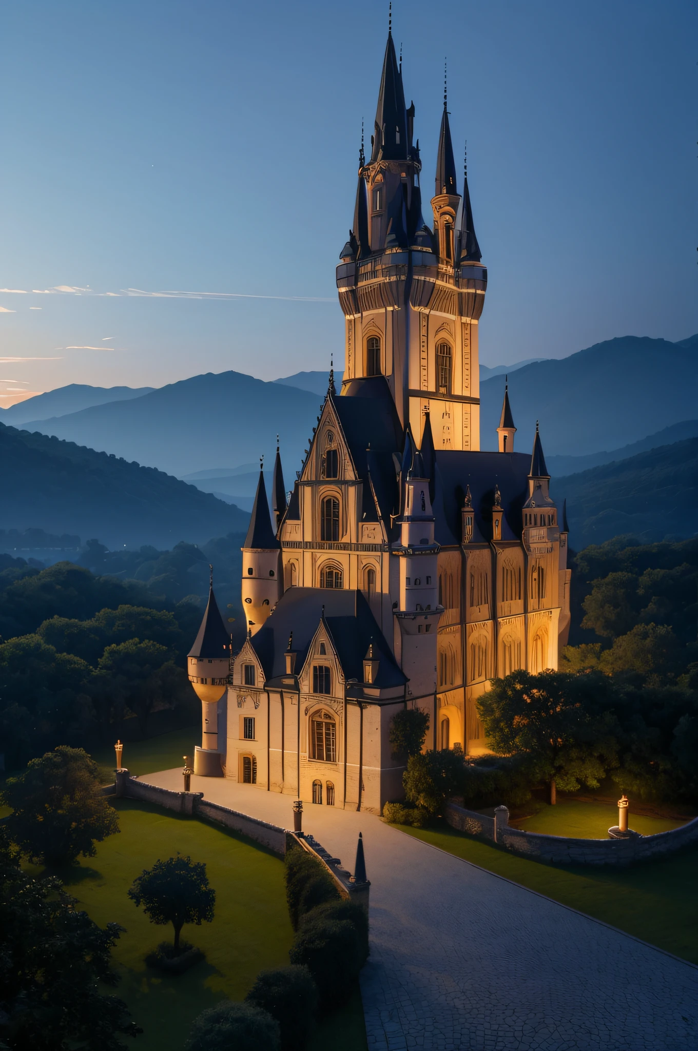 ( UHD ), ( 8K ), ( Perfect ambient lighting ), ( Cores Vivas ), ( Building the Perfect Setting ), ( Textura Real ), ( Obra prima ), transylvanian castle, belo castelo com lindo jardim