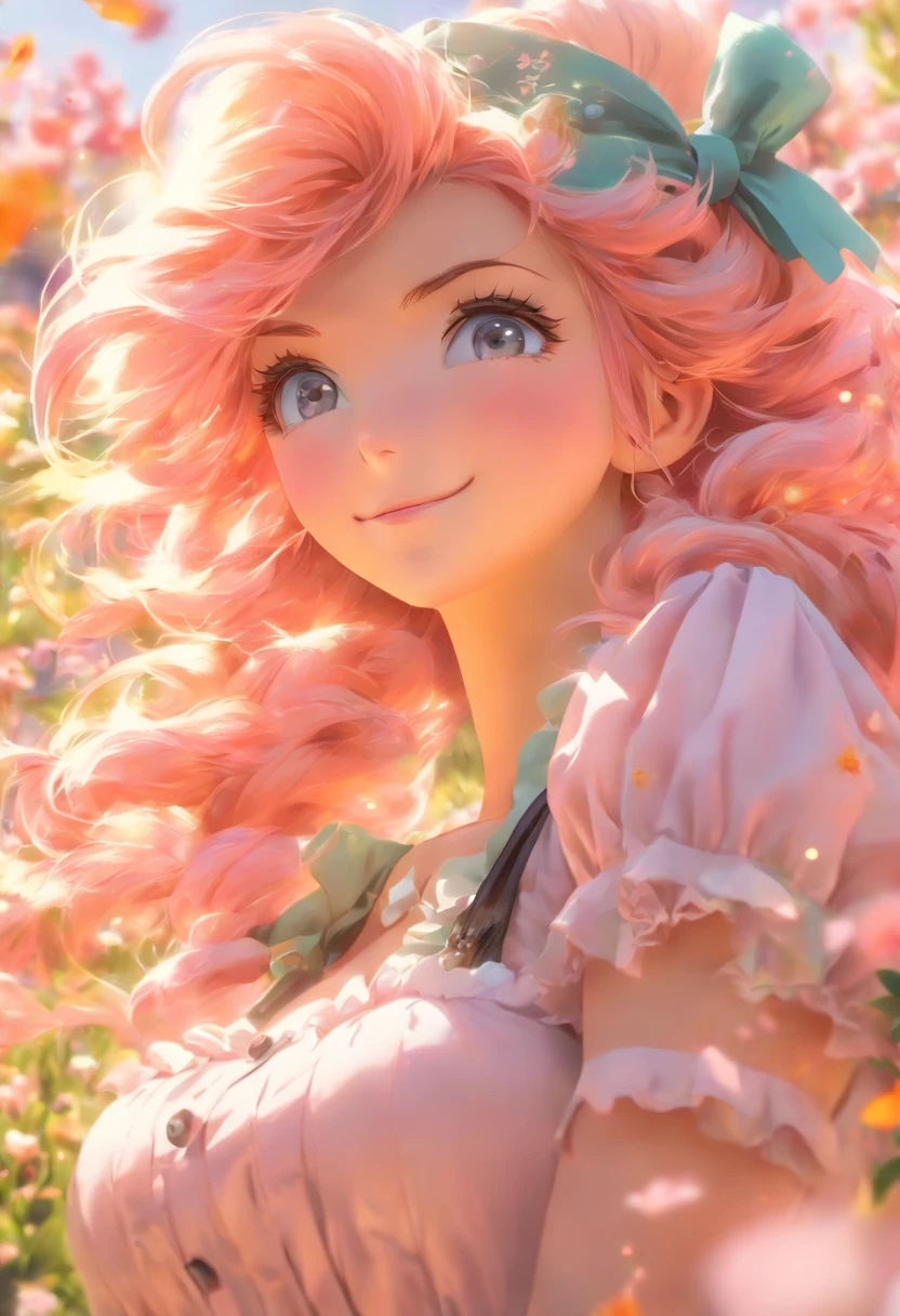 Flowers meadow, flowerbed, anime girl in a maid costume, Beautiful girl in maid outfit, Official anime artwork, the maid outfit,on the garden, Pink hair, long light pink hair, maid headdress, Pink eyes, anime visual of a cute girl, Beautiful girl, Cute anime punks in beautiful clothes, Key visual elegance in anime, Official artwork, Anime girl with long pink hair, Cusato Currentes key artistic woman. (Best quality, 4K, 8K, A high resolution, Masterpiece:1.2),quadratic element, hdr, hyper HD, Under the sunlight, Ultra-fine painting, Sharp focus, Physically-based rendering, Extreme detail description, professional, Vivid colors, Bokeh. sportrait, landscape, Horror, anime big breast, Sci-fi, Photography, Concept artist. Vibrant colors, Warm color tones, Soft and soft lighting.