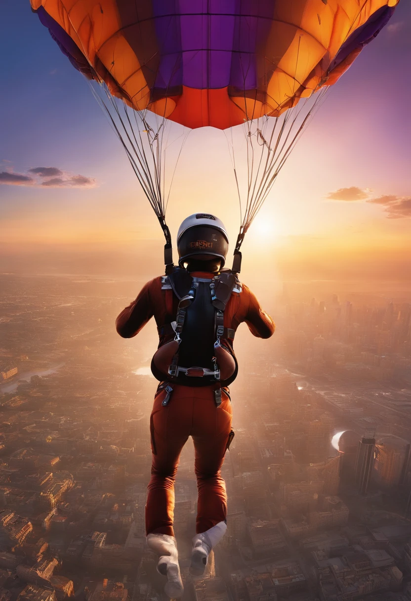 For a YA book cover titled "Noob," consider depicting a hyper-realistic scene that captures the intense moment of a first-time skydiver in freefall. The skydiver's face should show a mix of excitement and fear, as he realizes that his parachute has a visible rip in it. His body position should suggest that he's falling somewhat out of control.
In the background, feature a breathtaking sunset, rich with shades of orange, red, and purple. The cityscape below should be intricate, showing a major city centre with iconic buildings, streets, and perhaps even some tiny cars to emphasize the altitude and stakes. The sun should be positioned so that it's partially hidden by a skyscraper, casting elongated shadows and highlighting the teenage male skydiver as the focal point.
The typography for the book title and author's name should be modern and bold, yet not overpower the gravity of the scene. Consider placing "Noob" at the top and the author's name (Marc Wolf) at the bottom, so as not to distract from the skydiver and city below.
This vivid and realistic cover will likely grab the attention of YA readers, instantly conveying the adventure and challenges faced by the protagonist. Disney animation style. Movie picture quality.