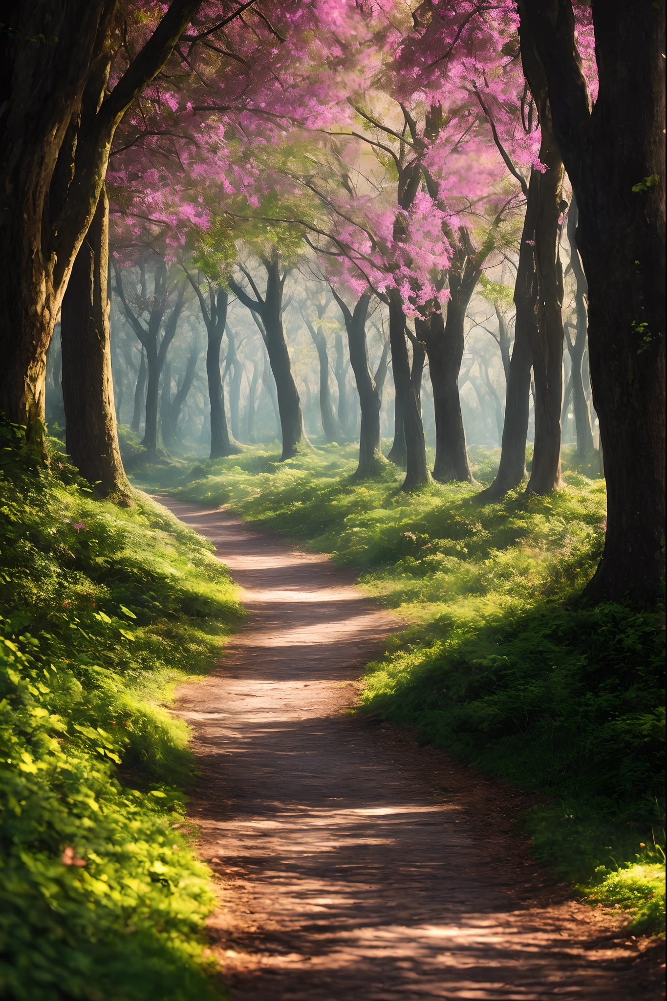 masterpiece, best quality, high quality,extremely detailed CG unity 8k wallpaper, An enchanting and dreamy scene of a fantasy forest, with towering trees, glowing mushrooms, and hidden fairy glens, creating a sense of mystique and enchantment, artstation, digital illustration, intricate, trending, pastel colors, oil paiting, award winning photography, Bokeh, Depth of Field, HDR, bloom, Chromatic Aberration ,Photorealistic,extremely detailed, trending on artstation, trending on CGsociety, Intricate, High Detail, dramatic, art by midjourney A cobblestone path in the woods