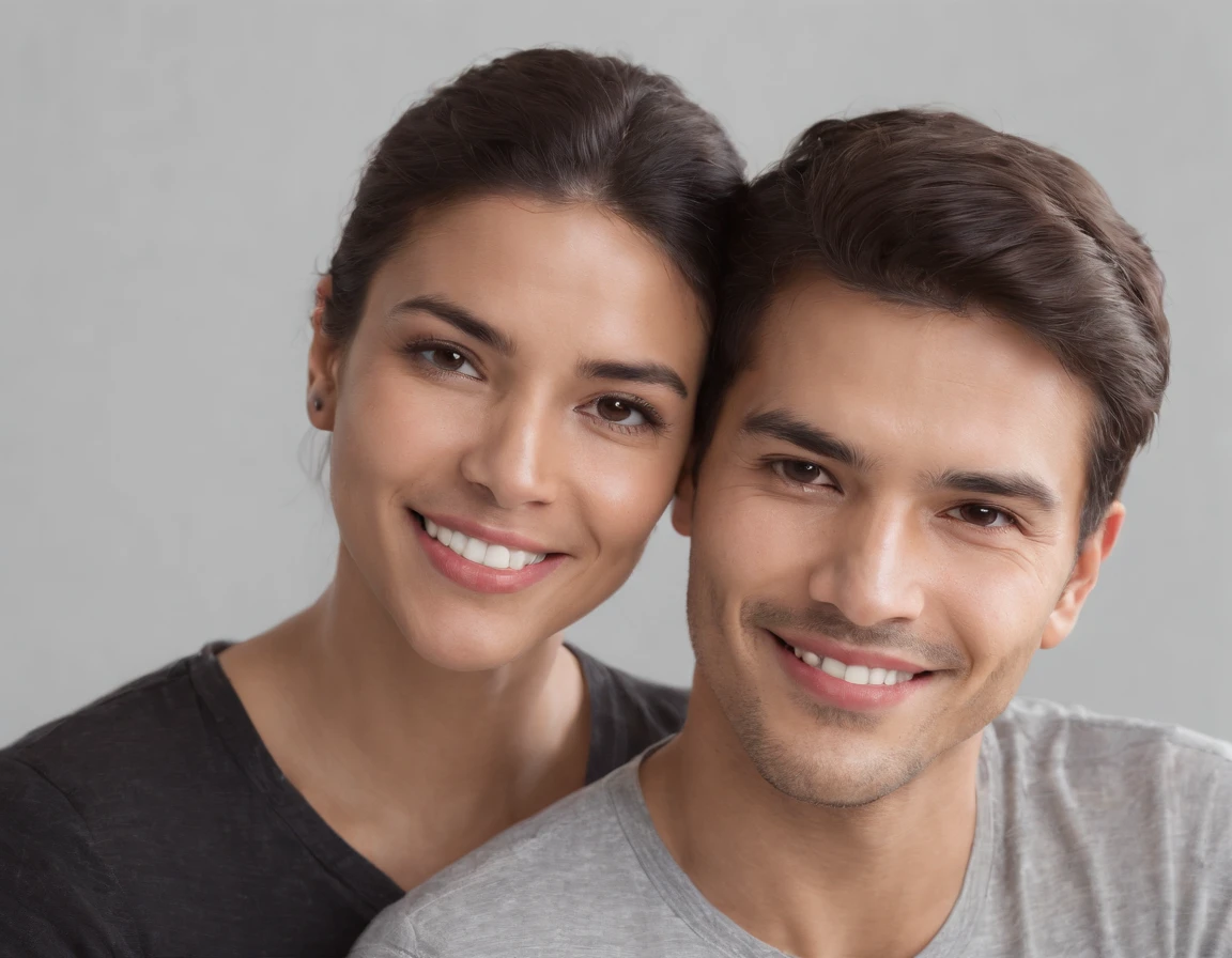 ((South American Latino)), (Latino man), (photo: 1.3) af (photorealism: 1.3), frontal close-up, soft light, clear face, happy, cheerful, warm light, white T-shirt, (grey and white background), (blank background), (gray wall background) avatar, (short hair), smile, short hair, smile, (close-up)