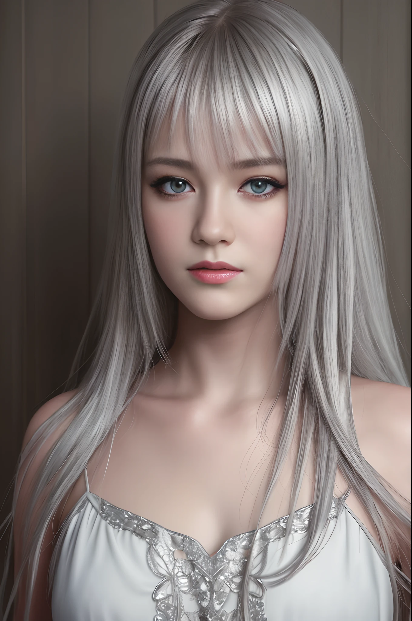 high quality, best quality, photo-realistic, raw-photo, realistic, ultra realistic 8k cg, ultra-detailed, High definition, masterpiece, 1girl, long hair, silver hair, close-up, intricate details, detailed texture, finely detailed,