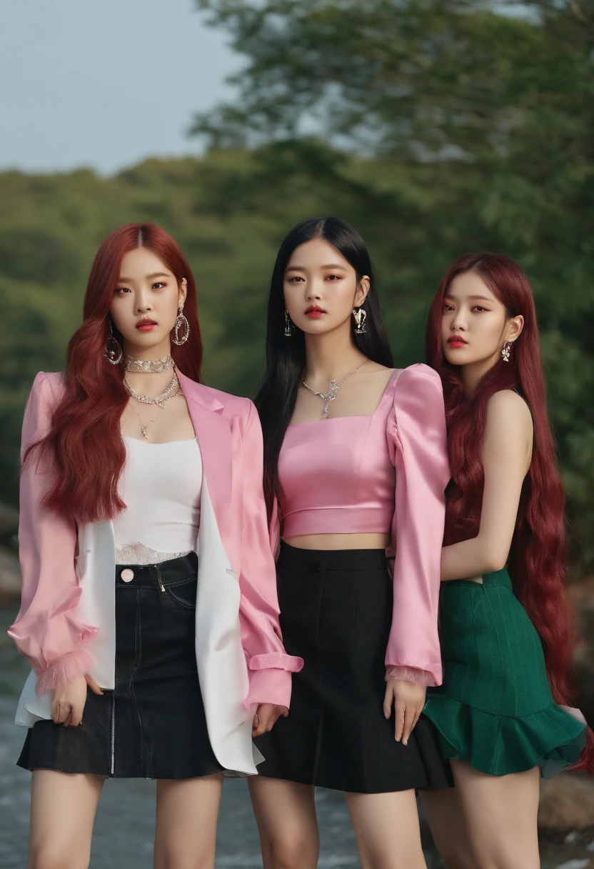 All of the Korean idol group BLACKPINK Mever are standing in beautiful form
