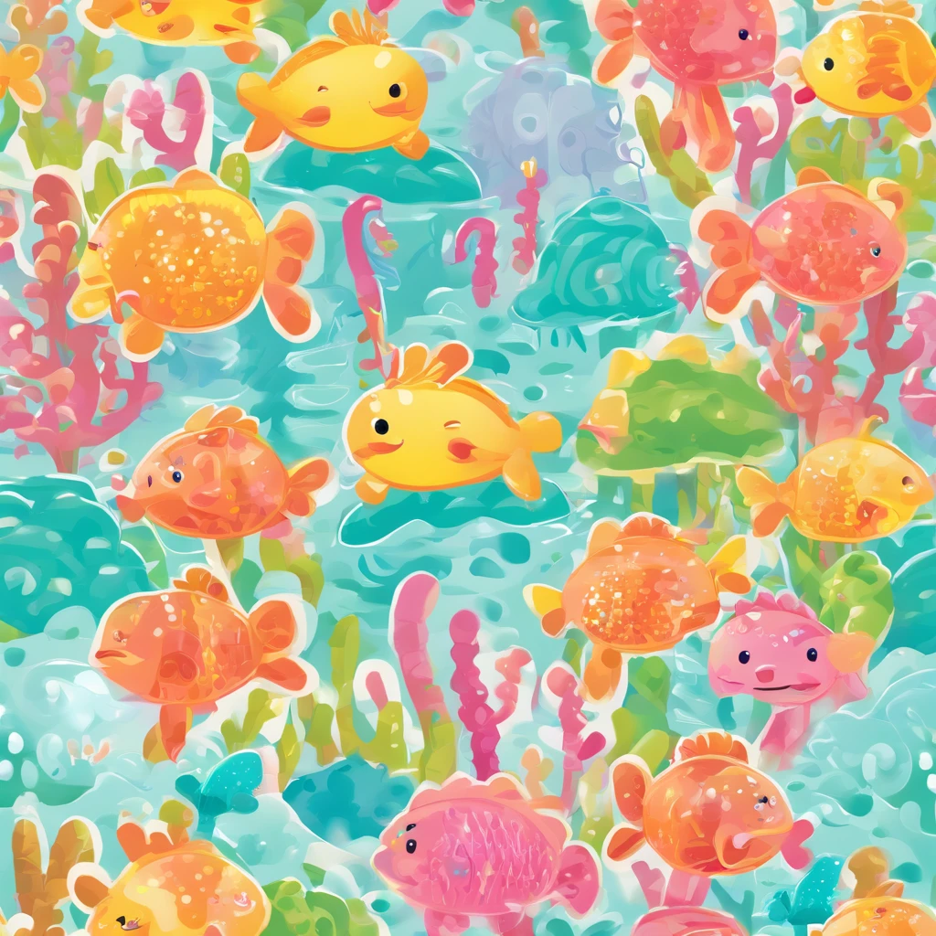simple, vector, 4k, cheerful, flat background, illustration, under water, sea, kids background, colorful, reef, flat color, seahorse, seamless