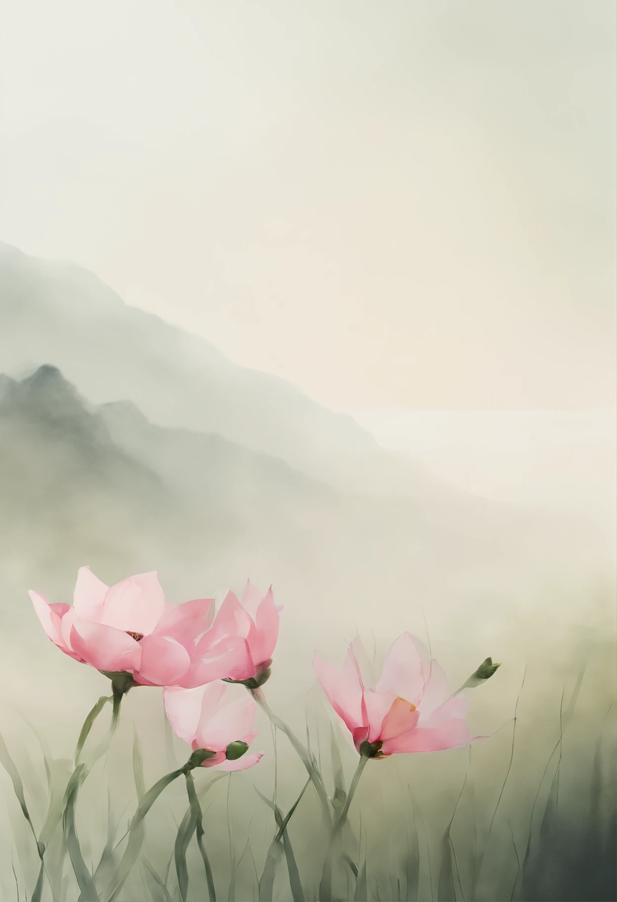 Field with beautiful flowers (close-up cleavage), meditate, Zazen, A meditative (Chinese landscape painting), (ink and watercolor painting), (8k wallpaper), (Light and Shadow Effect), rendering by octane, White balance design, Extremely detailed image representation, Wide angles, depth of fields, masterpiece, realistic, beautifully portrayed, a detailed, accurate, Masterpieces, masterpiece”